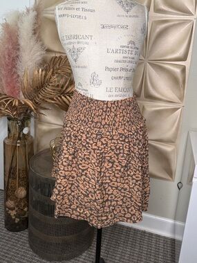 Rails Animal Print Smocked Mini Skirt Brown Black Size Medium